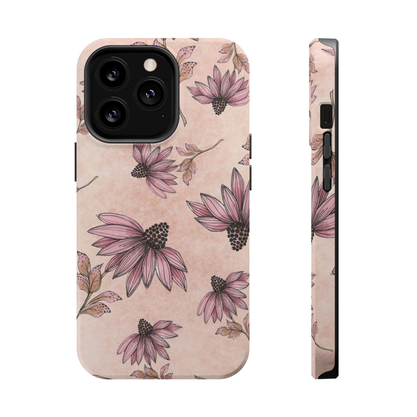 Wild Cone Flowers Pink Marble Phone Case