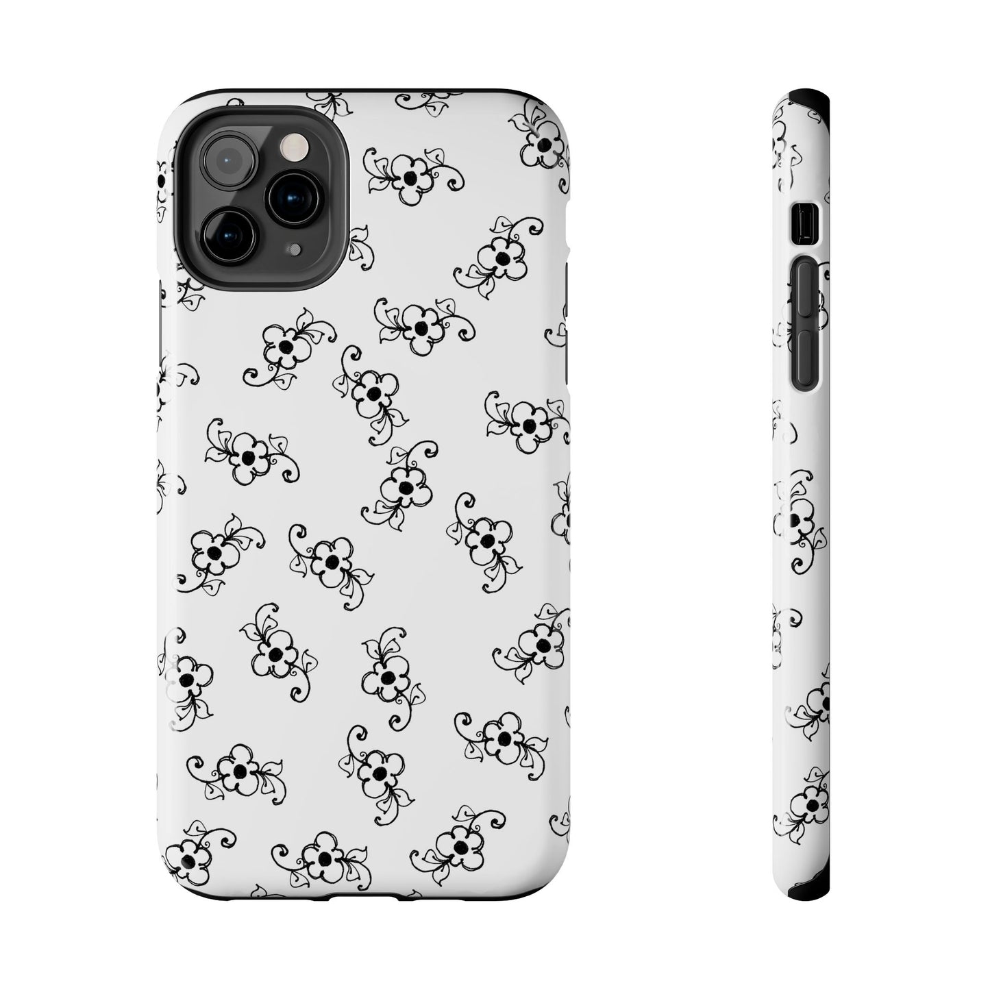 Daisy Scroll White / Black Phone Case