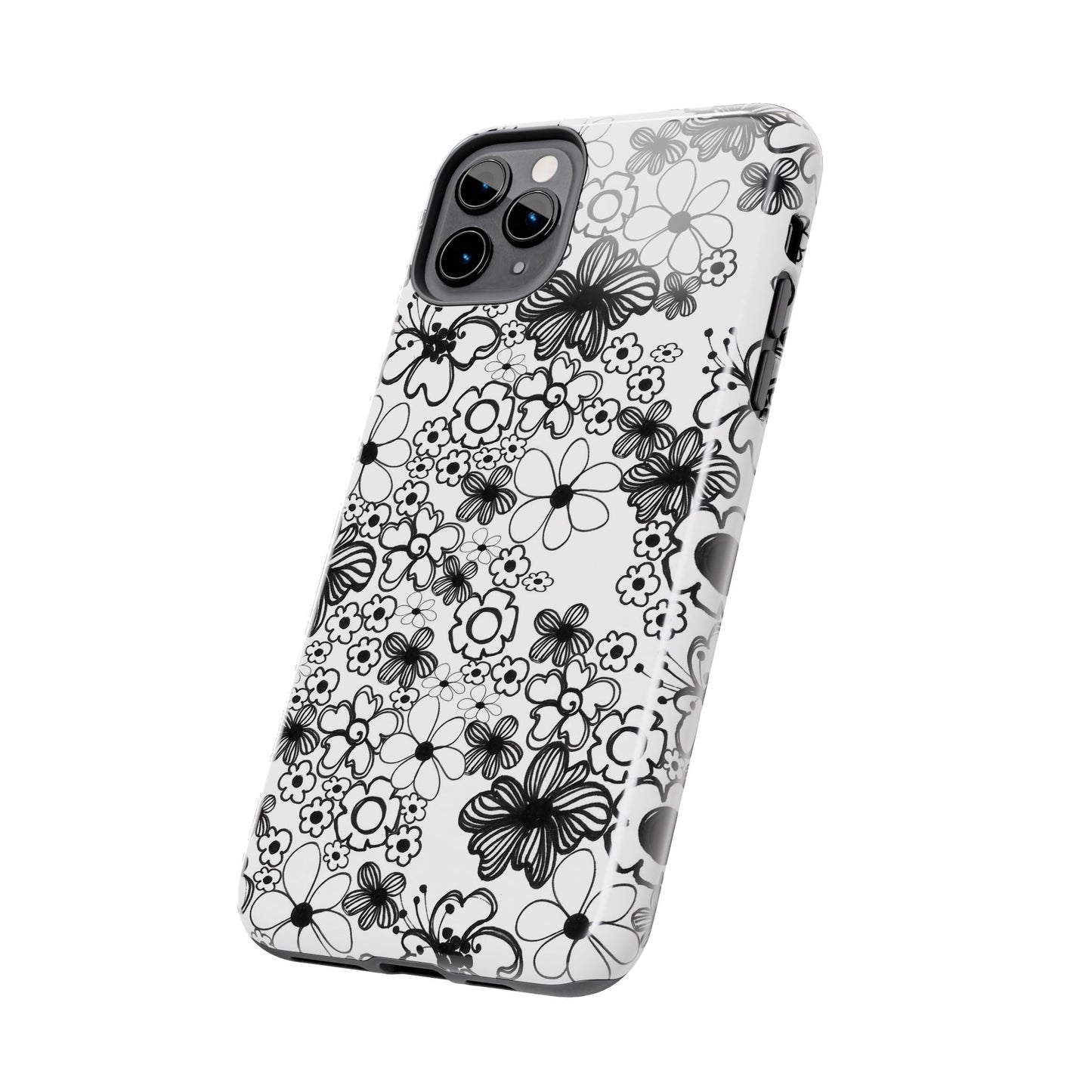 White and Black Flowers Phone Case