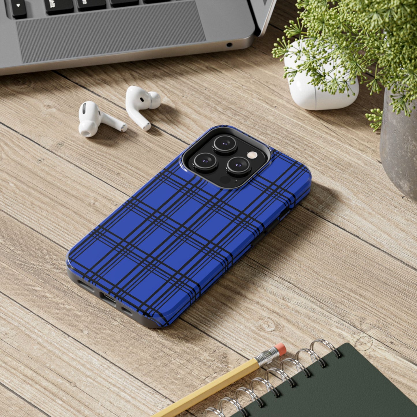 Glad Plaid Blue / Black Phone Case