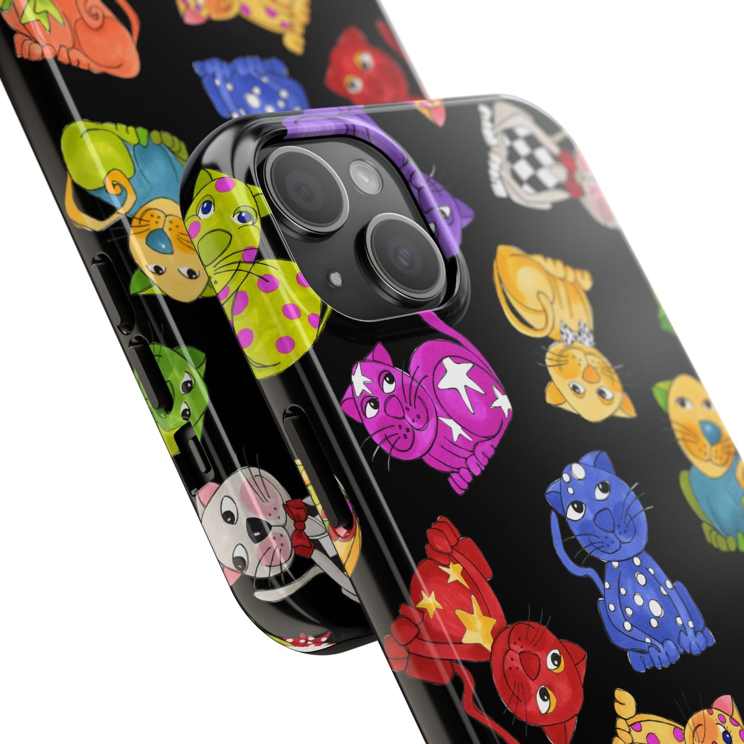 Tossed Happy Cats Black Phone Case