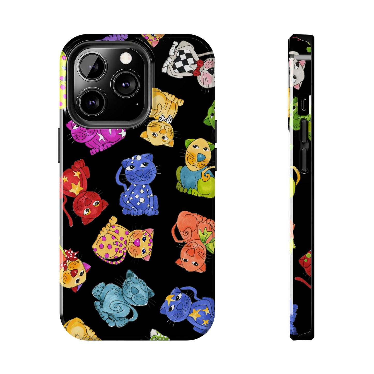 Tossed Happy Cats Black Phone Case