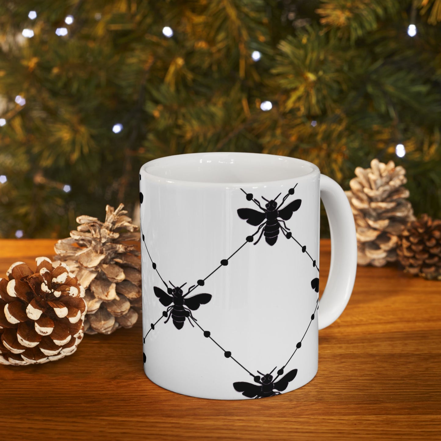 Beaded Bees White Cup