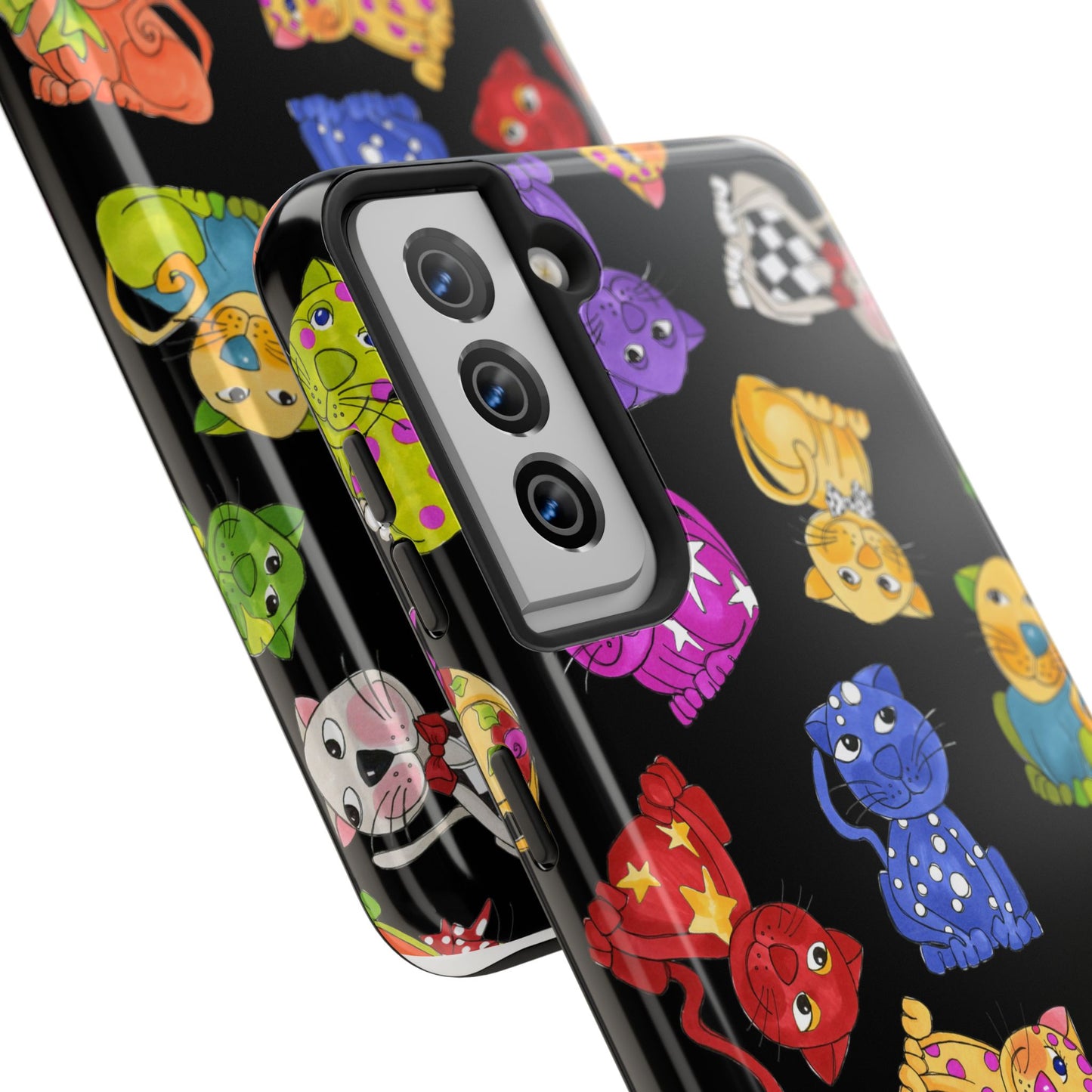 Tossed Happy Cats Black Phone Case