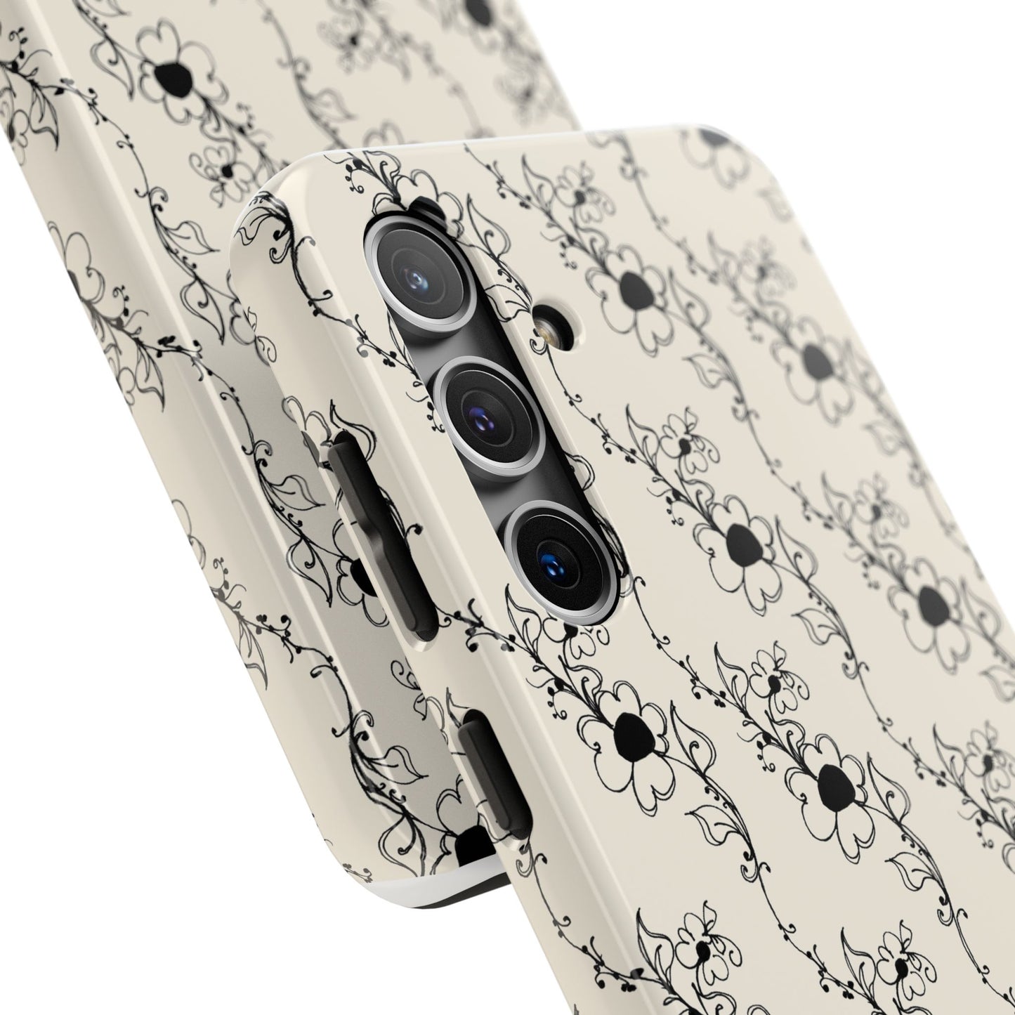 Diagonal Daisies Ivory / Black Phone Case