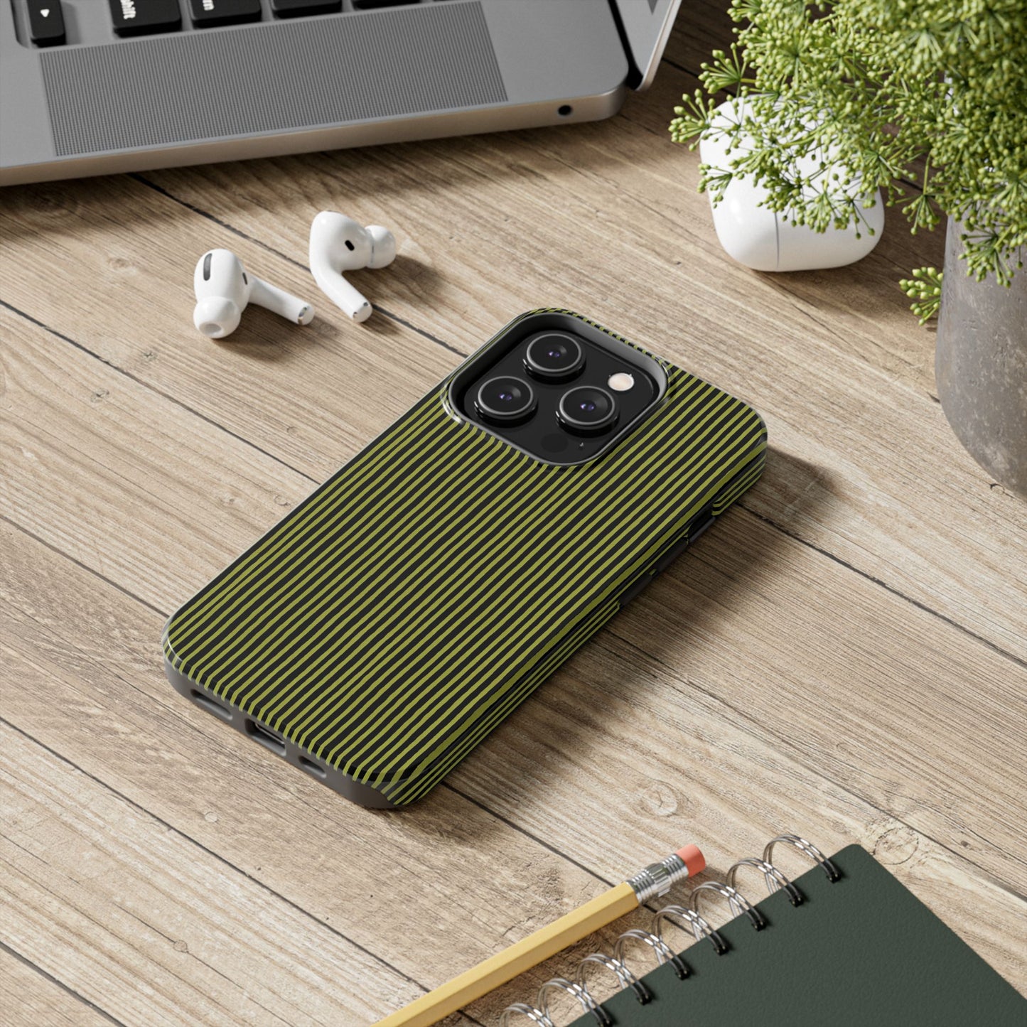 Happy Stripe Green / Black Phone Case