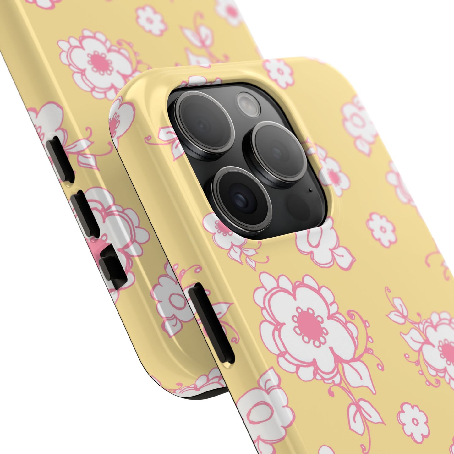 Pink Posies Yellow Phone Case