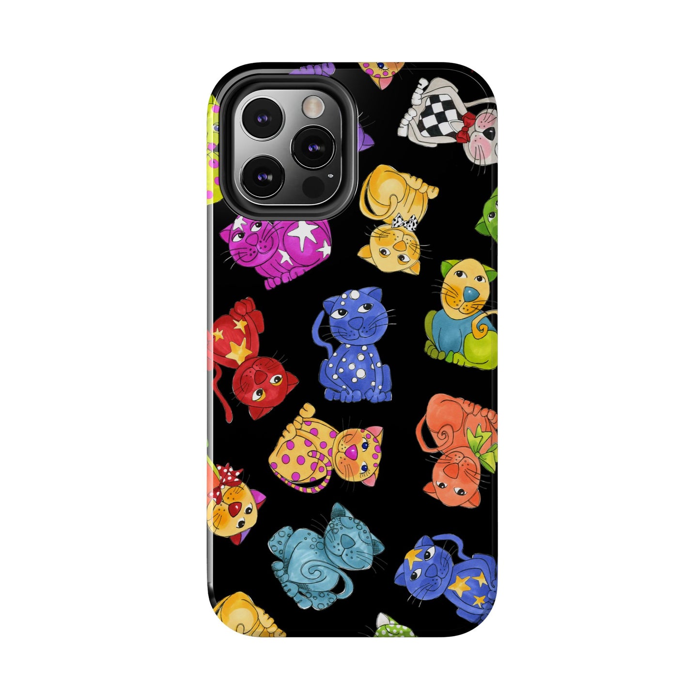 Tossed Happy Cats Black Phone Case