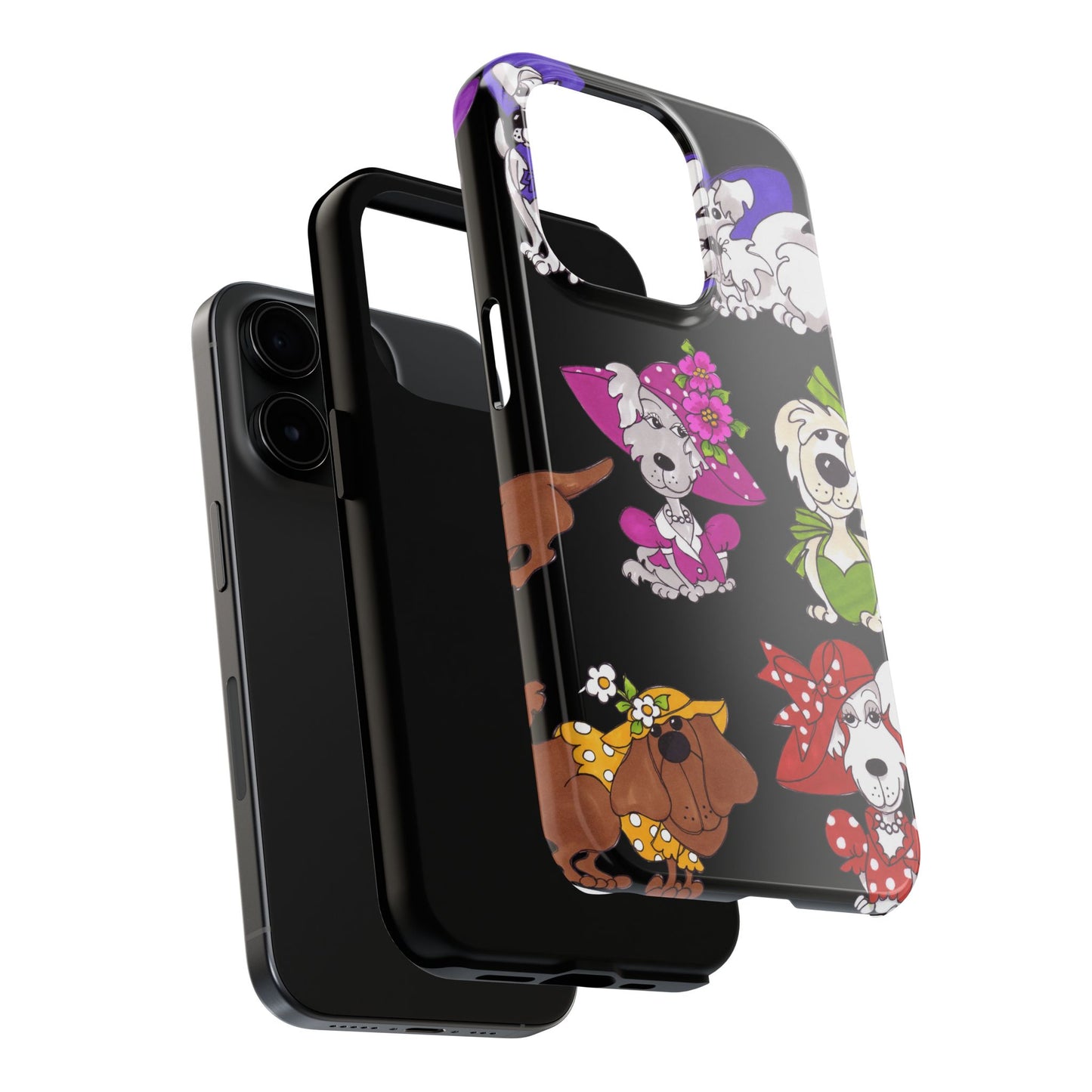 Fancy Dog Line Up Black Phone Case