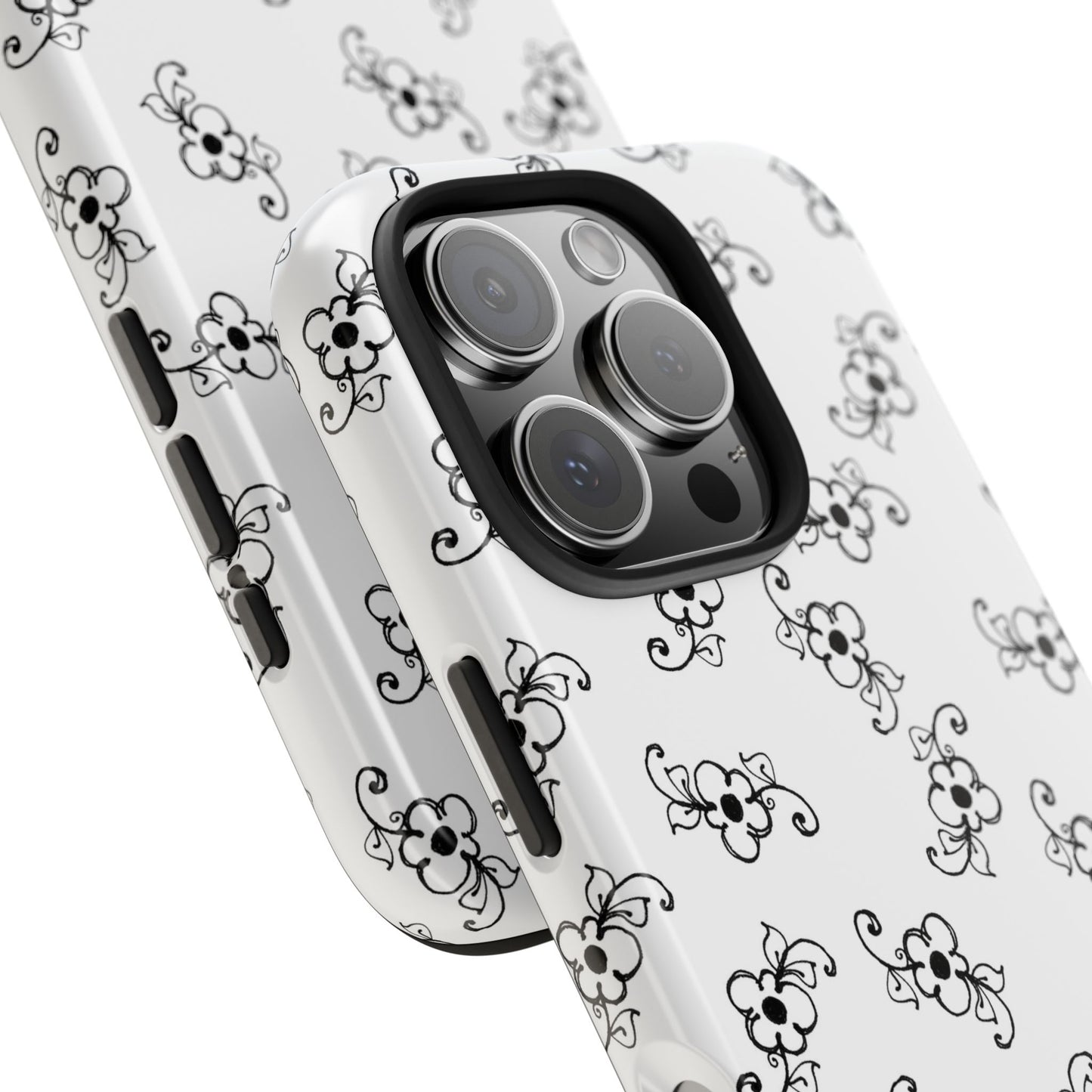 Daisy Scroll White / Black Phone Case