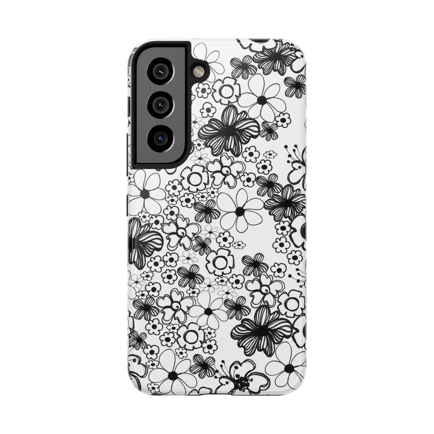 White and Black Flowers Phone Case