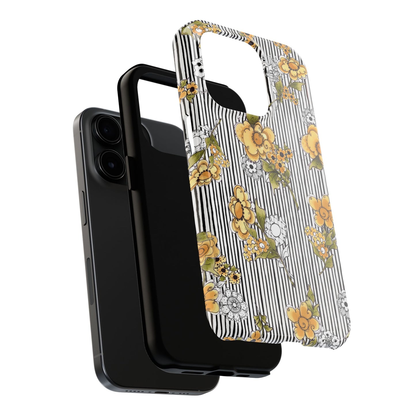 Bee Floral White / Black Phone Case