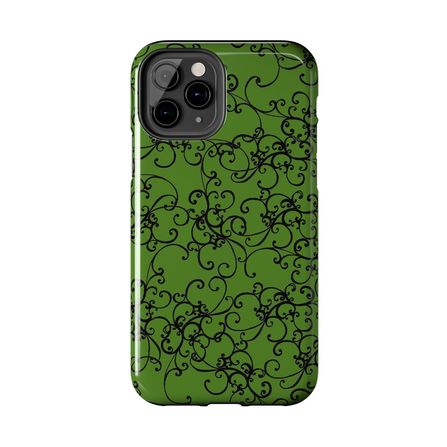 Elegant Scroll Green / Black Phone Case