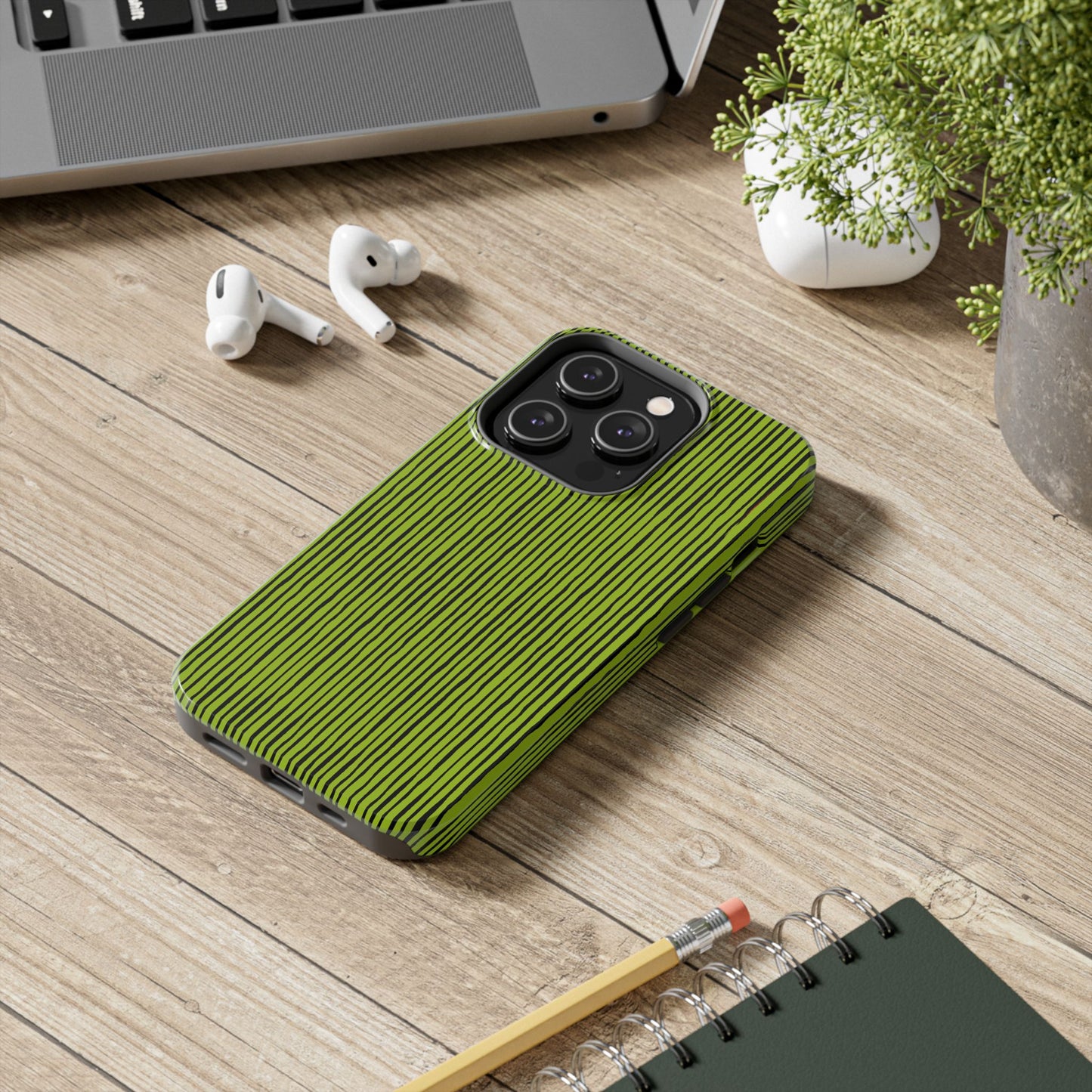 Quirky Pin Stripe Green / Black Phone Case