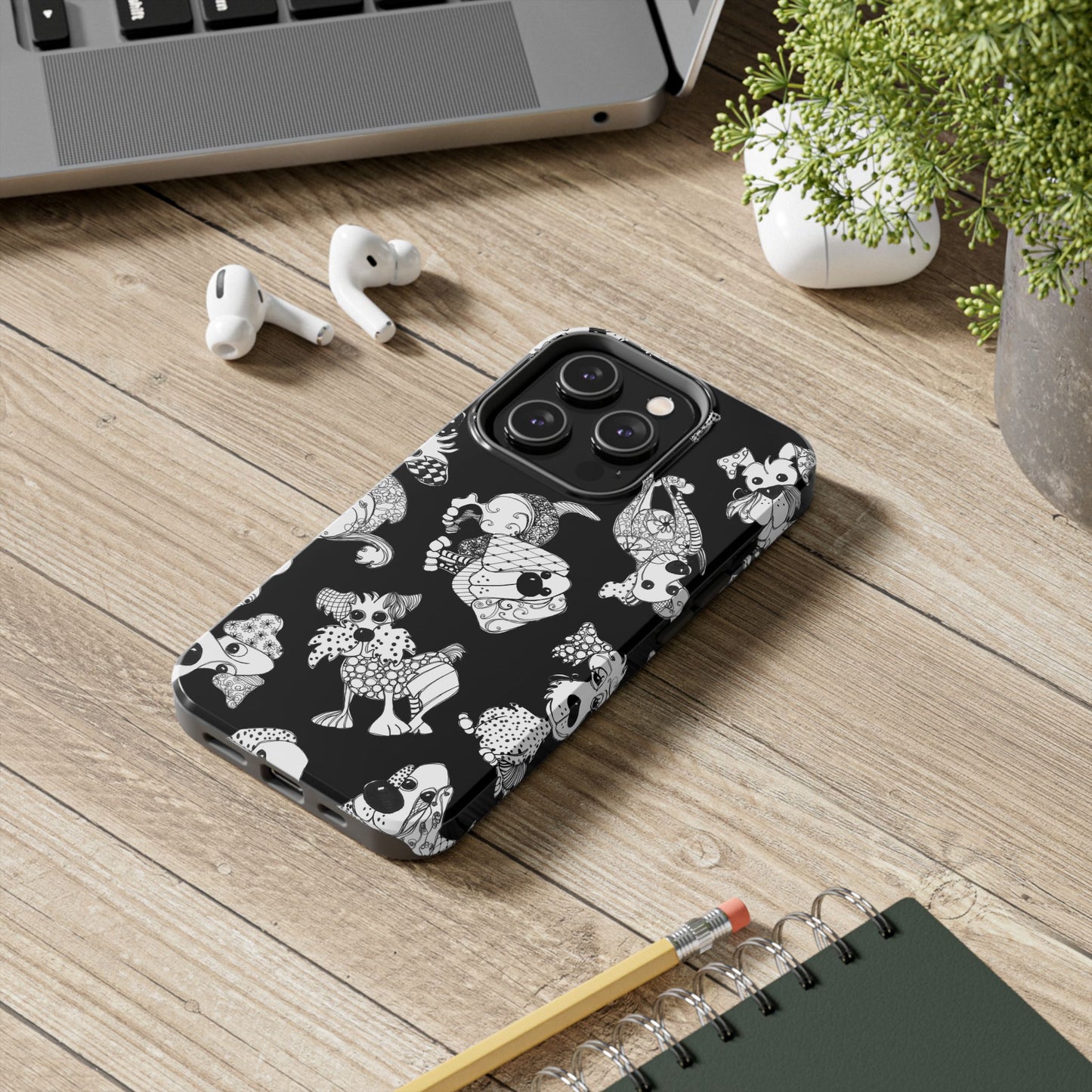 Doodle Dogs Black Phone Case