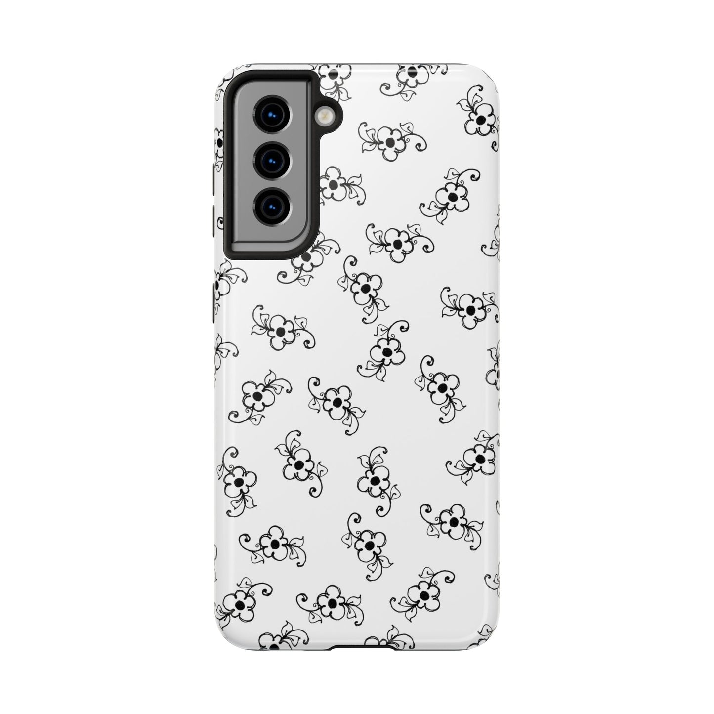 Daisy Scroll White / Black Phone Case