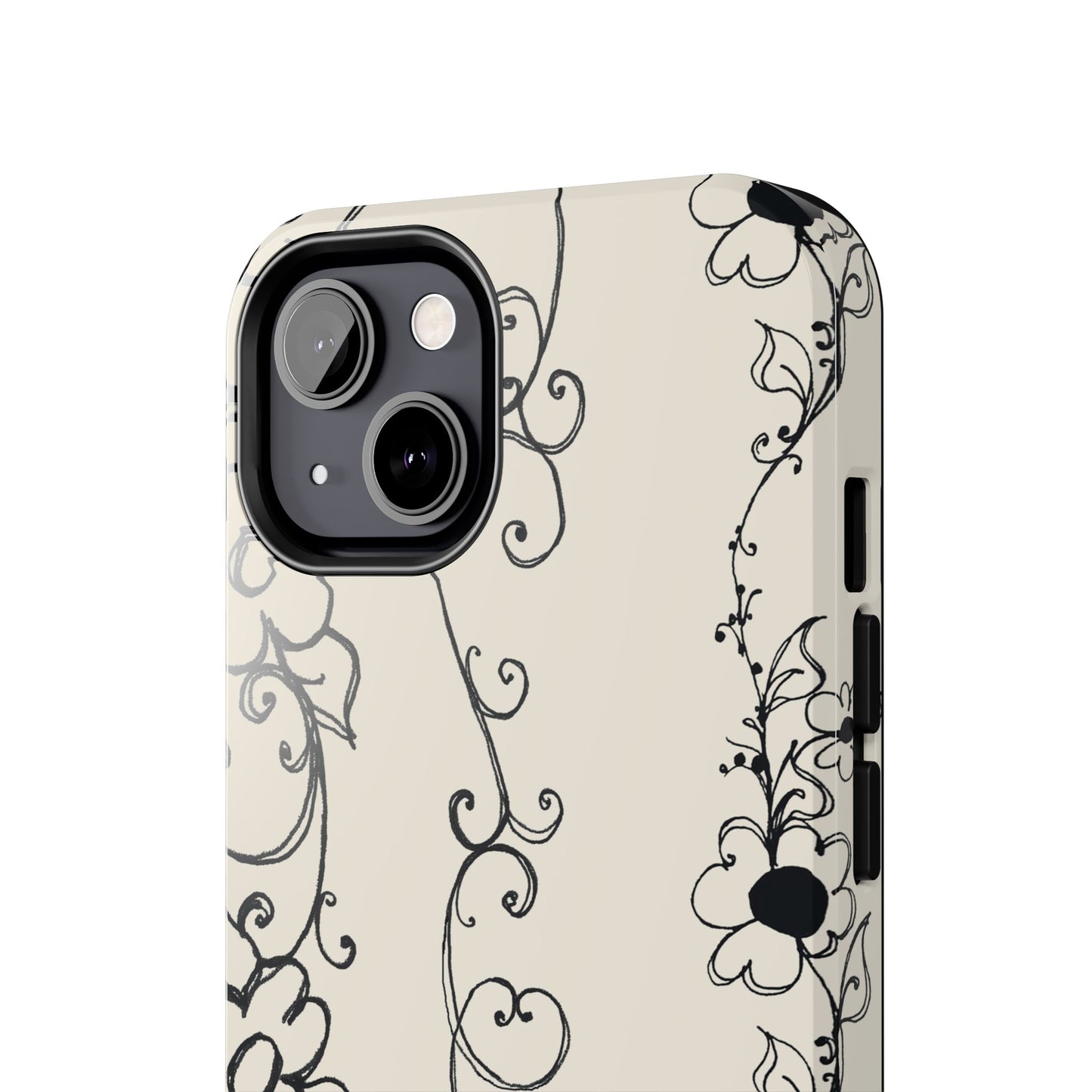 Scroll Flower Stripe Muslin / Black Phone Case