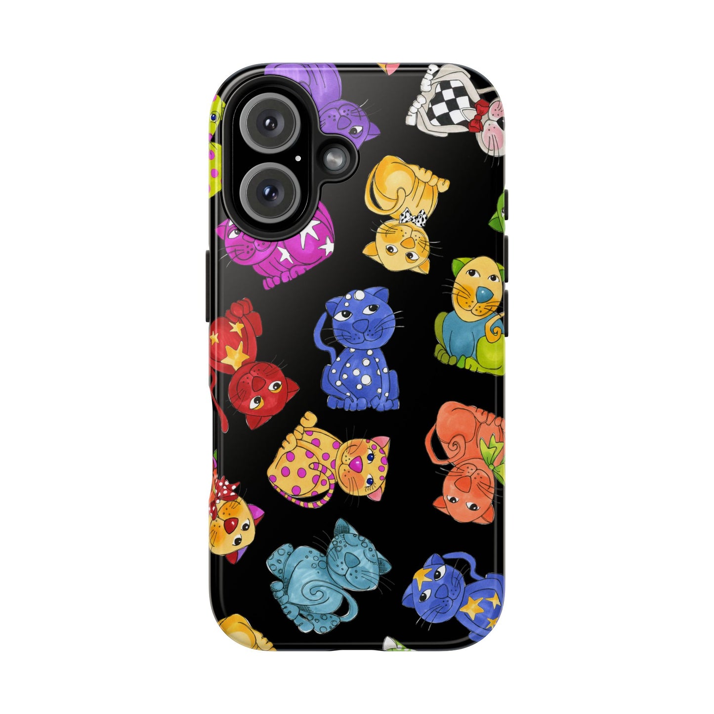 Tossed Happy Cats Black Phone Case