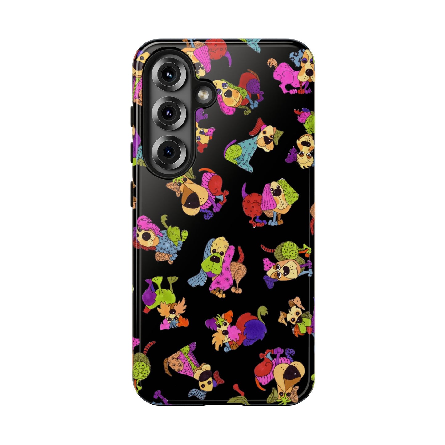 Tossed Happy Dogs Black Phone Case