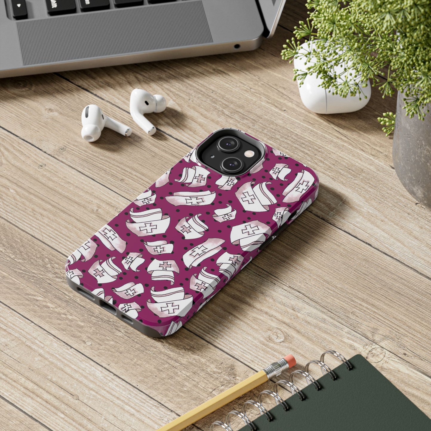 Med Hats Burgundy / Black Phone Case