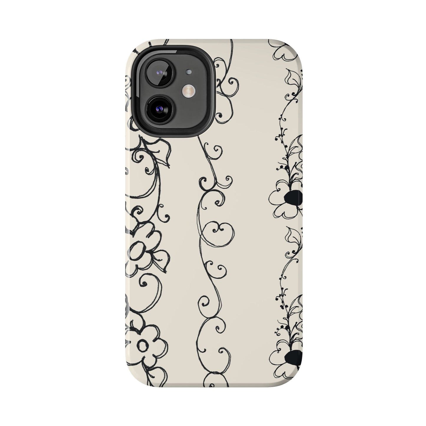 Scroll Flower Stripe Muslin / Black Phone Case