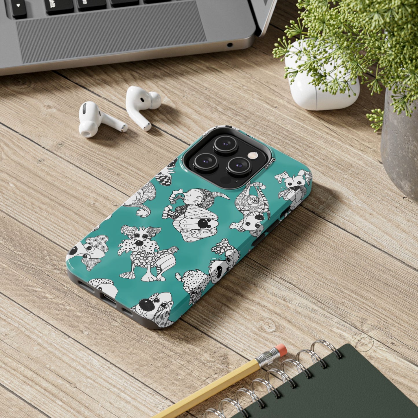 Doodle Dogs Turquoise Phone Case