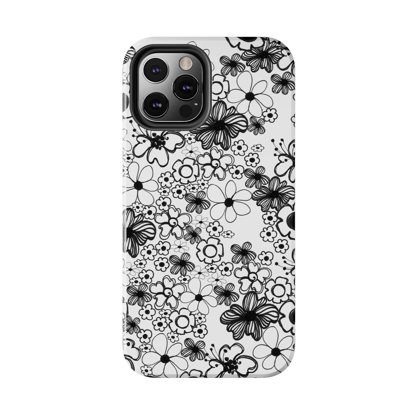 White and Black Flowers Phone Case