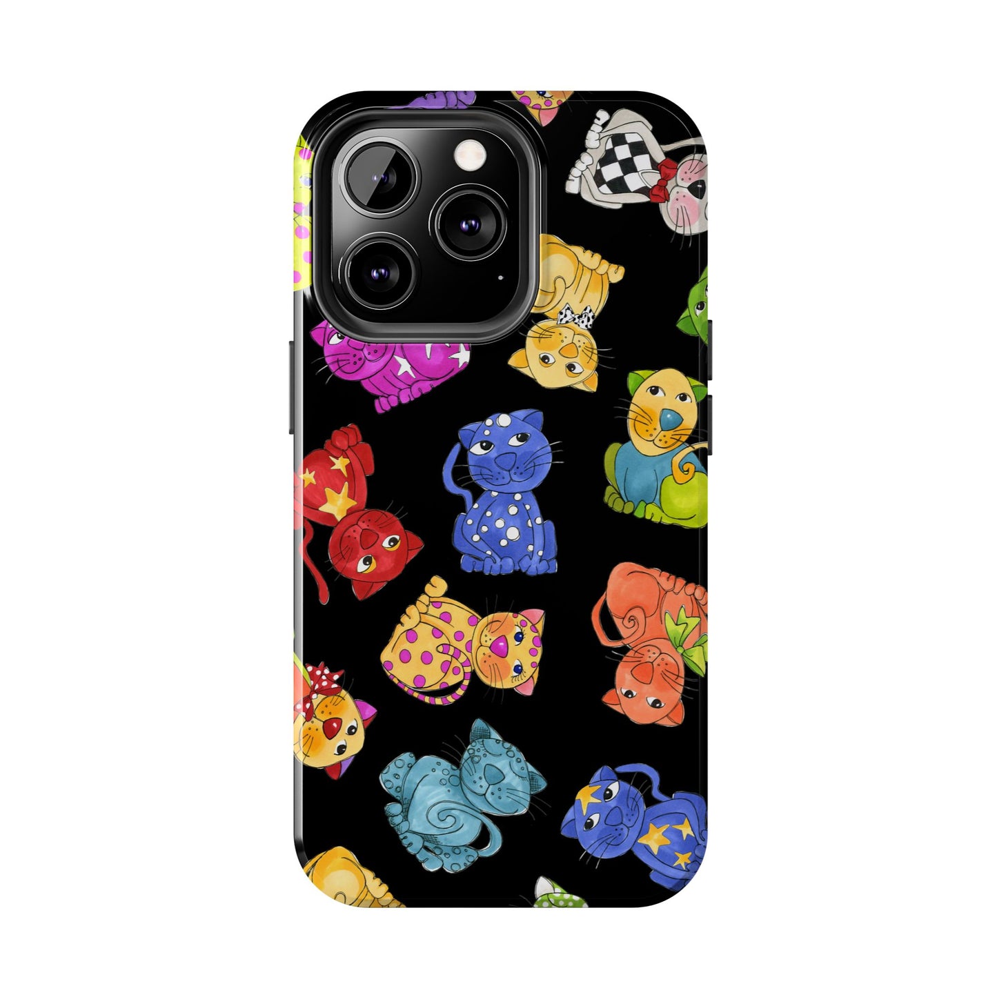 Tossed Happy Cats Black Phone Case