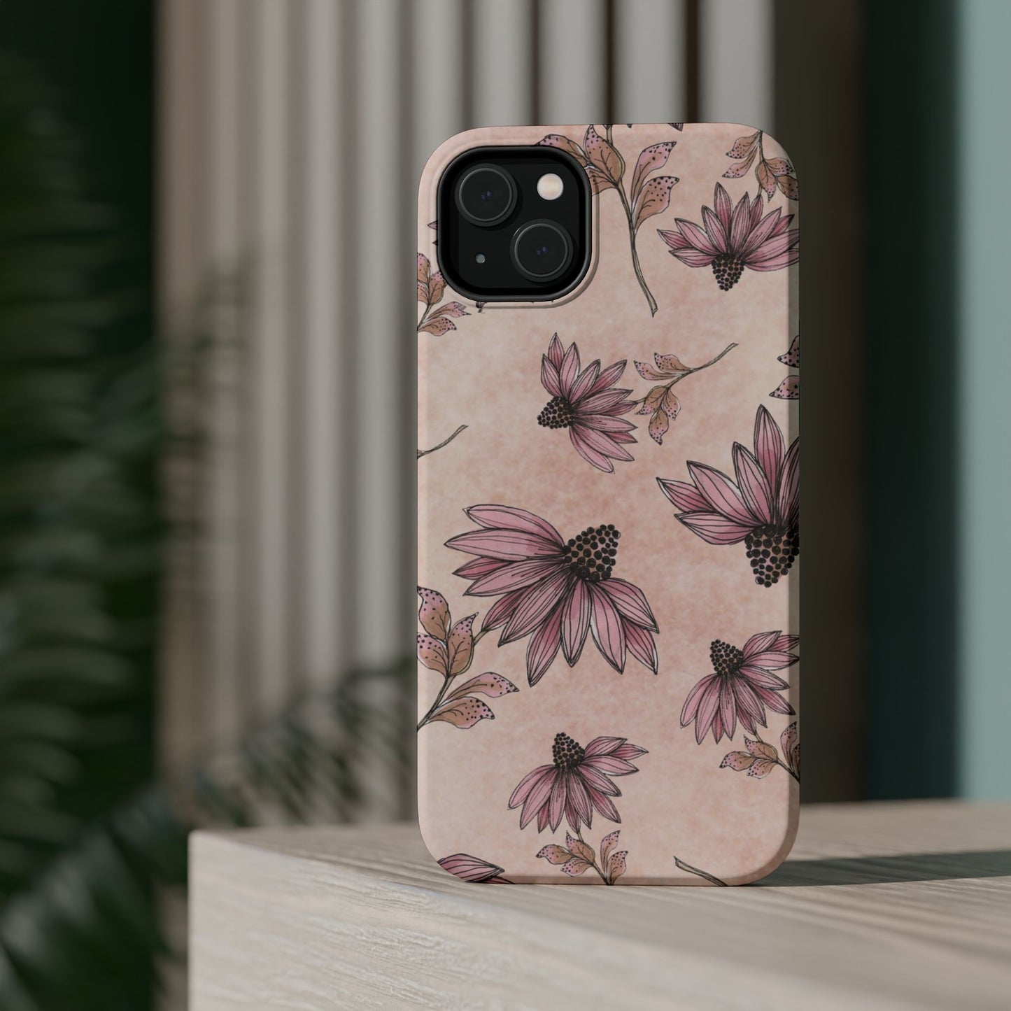 Wild Cone Flowers Pink Marble Phone Case