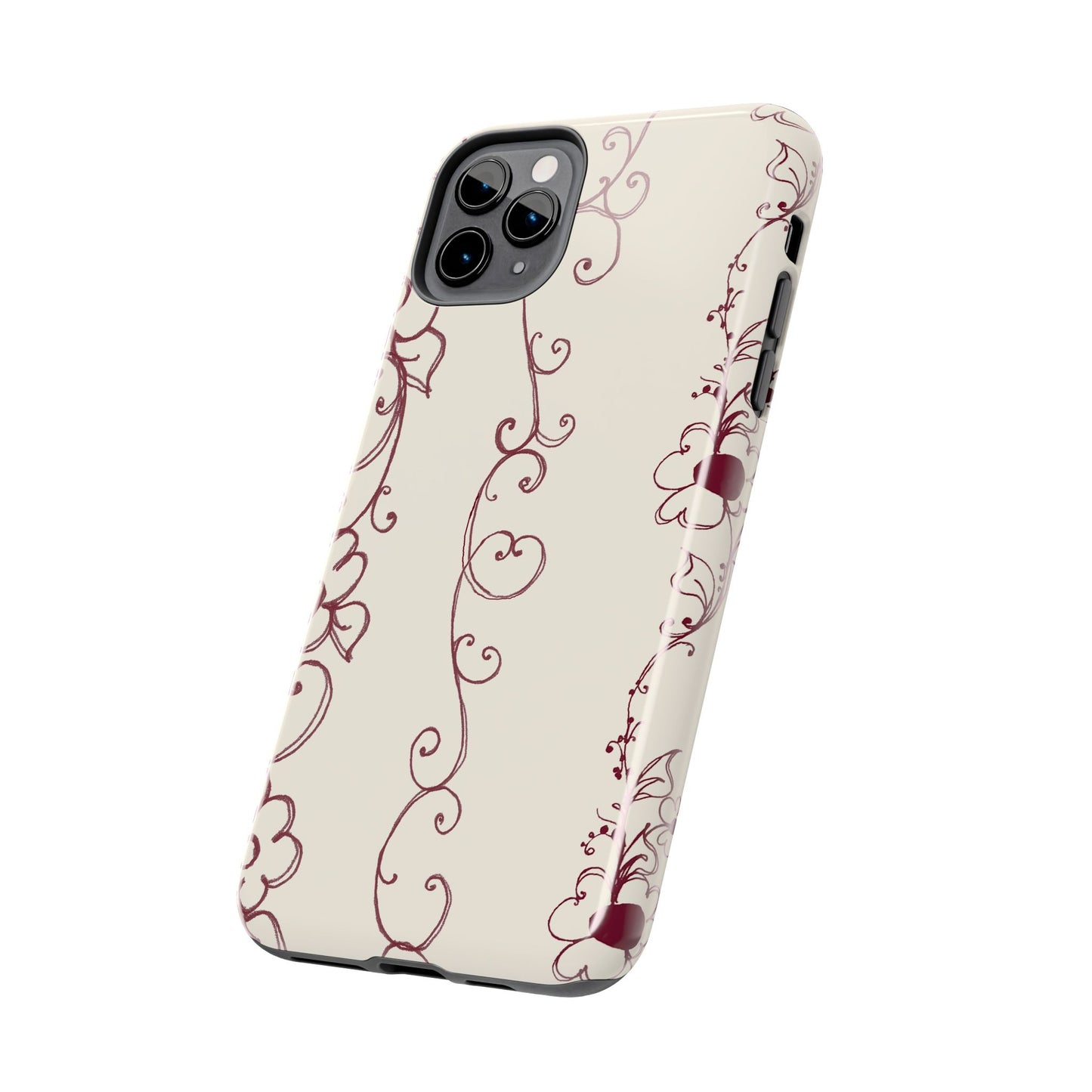 Scroll Flower Stripe Muslin / Red Phone Case