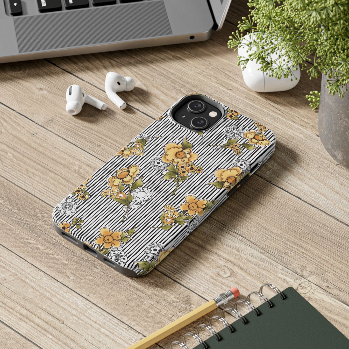 Bee Floral White / Black Phone Case