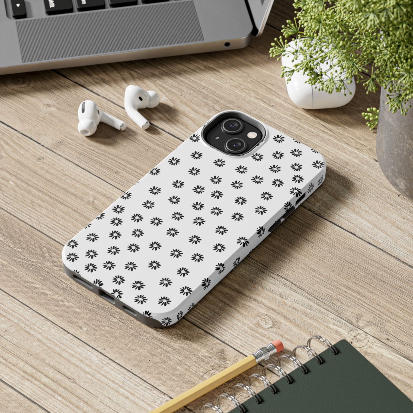 Daisy Dot White / Black Phone Case
