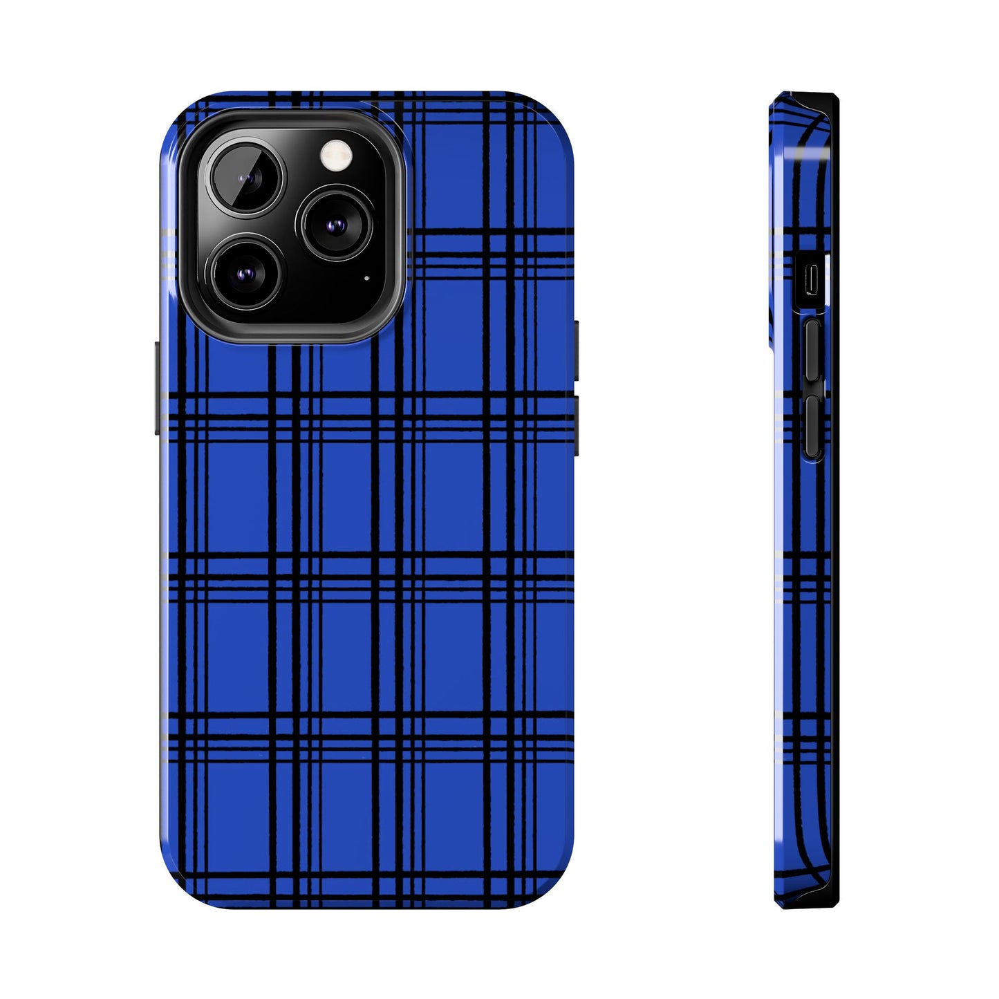 Glad Plaid Blue / Black Phone Case