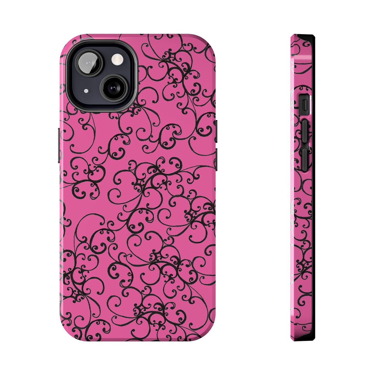 Elegant Scroll Pink / Black Phone Case