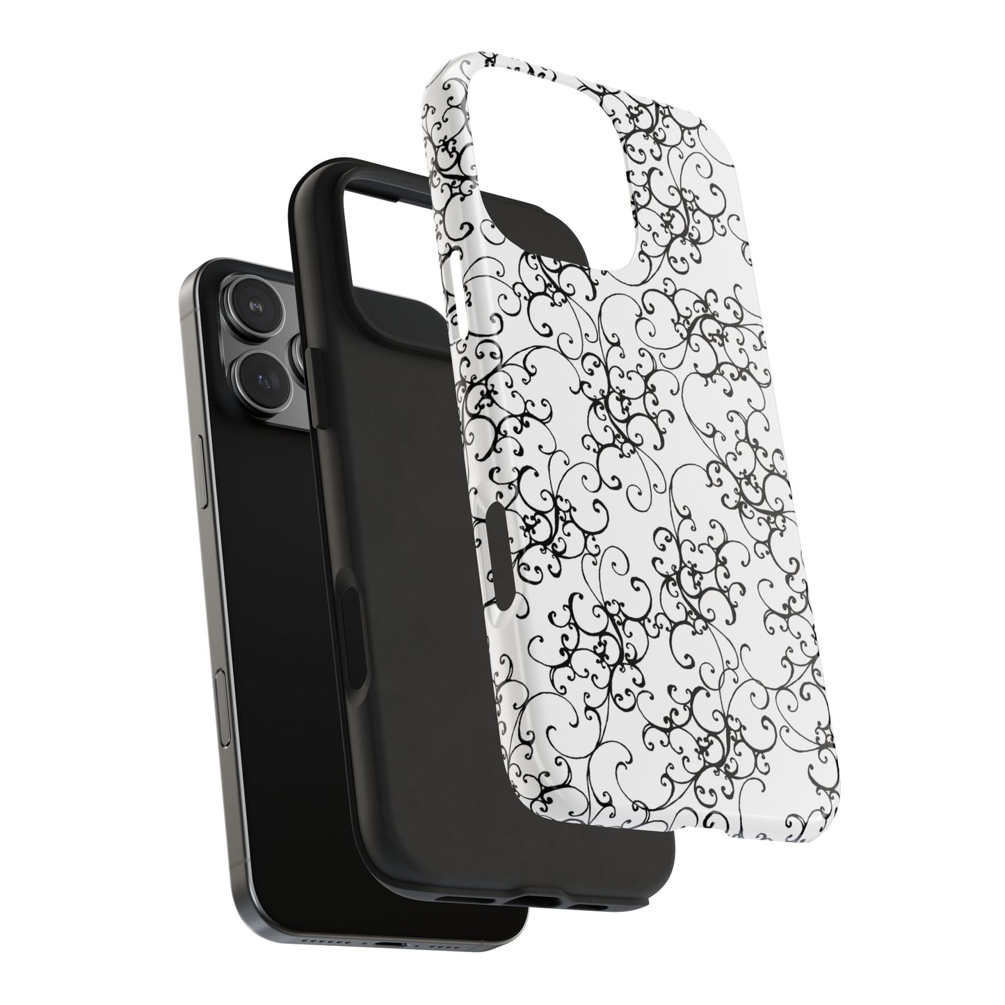 Elegant Scroll White / Black Phone Case
