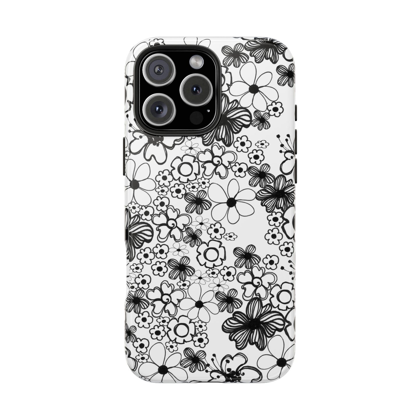 White and Black Flowers Phone Case
