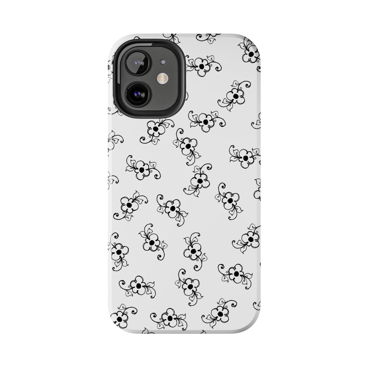 Daisy Scroll White / Black Phone Case