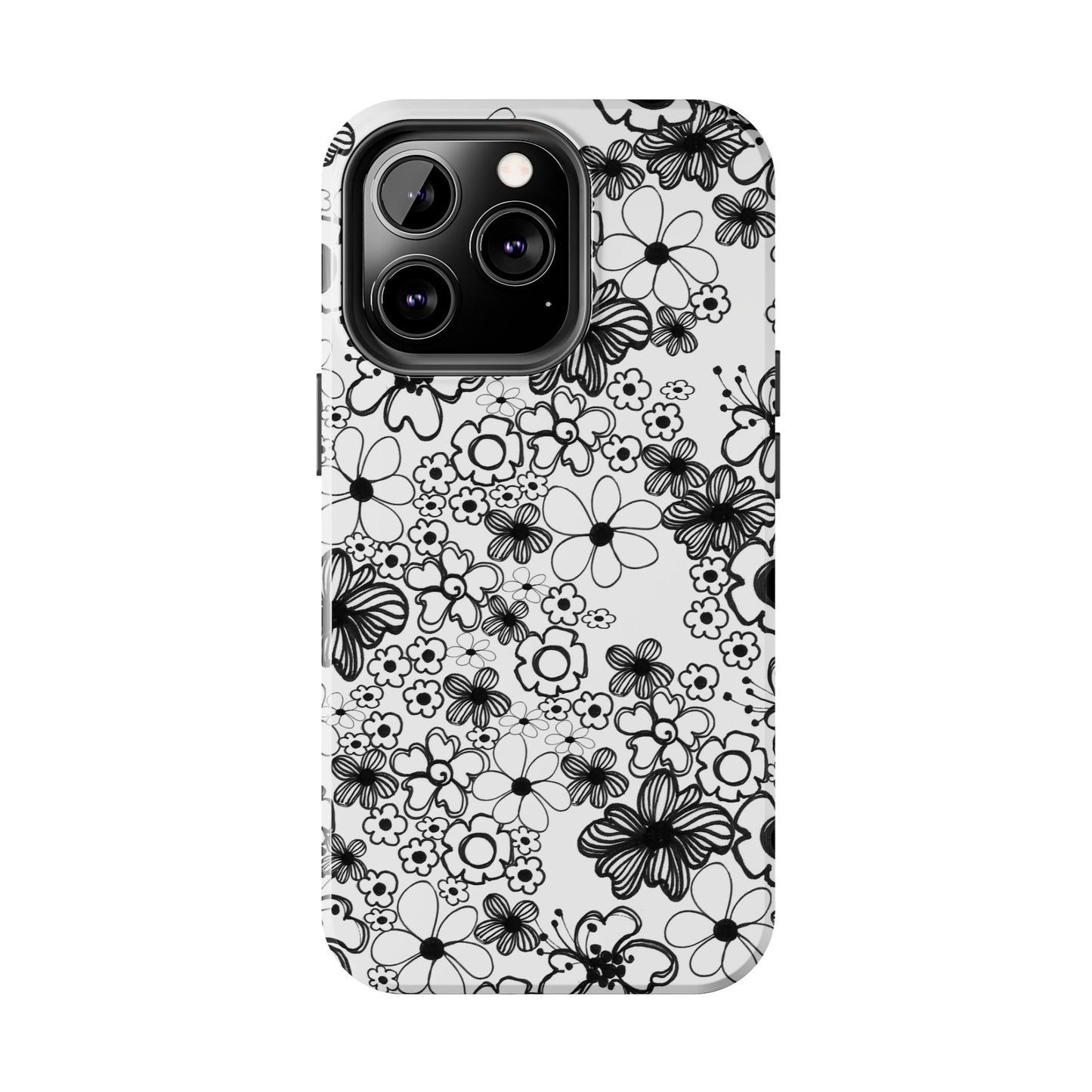 White and Black Flowers Phone Case