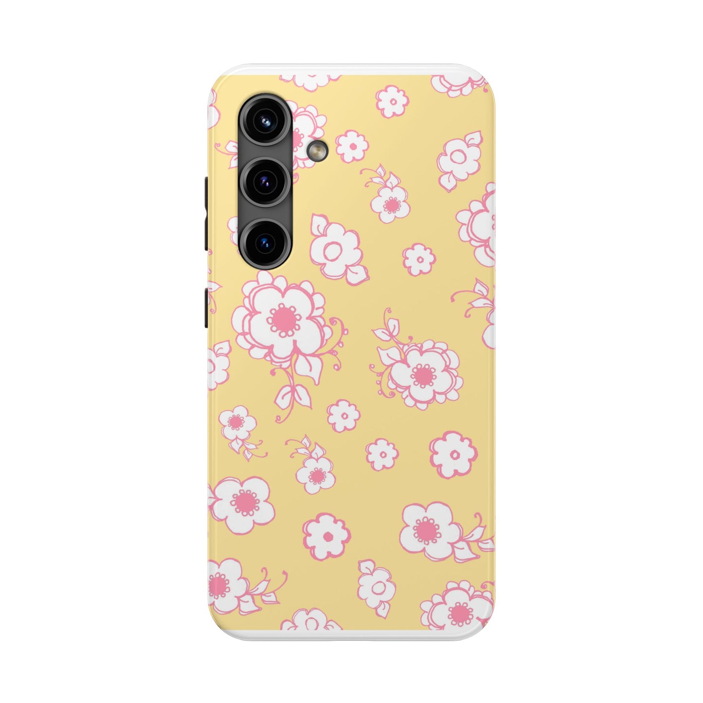 Pink Posies Yellow Phone Case