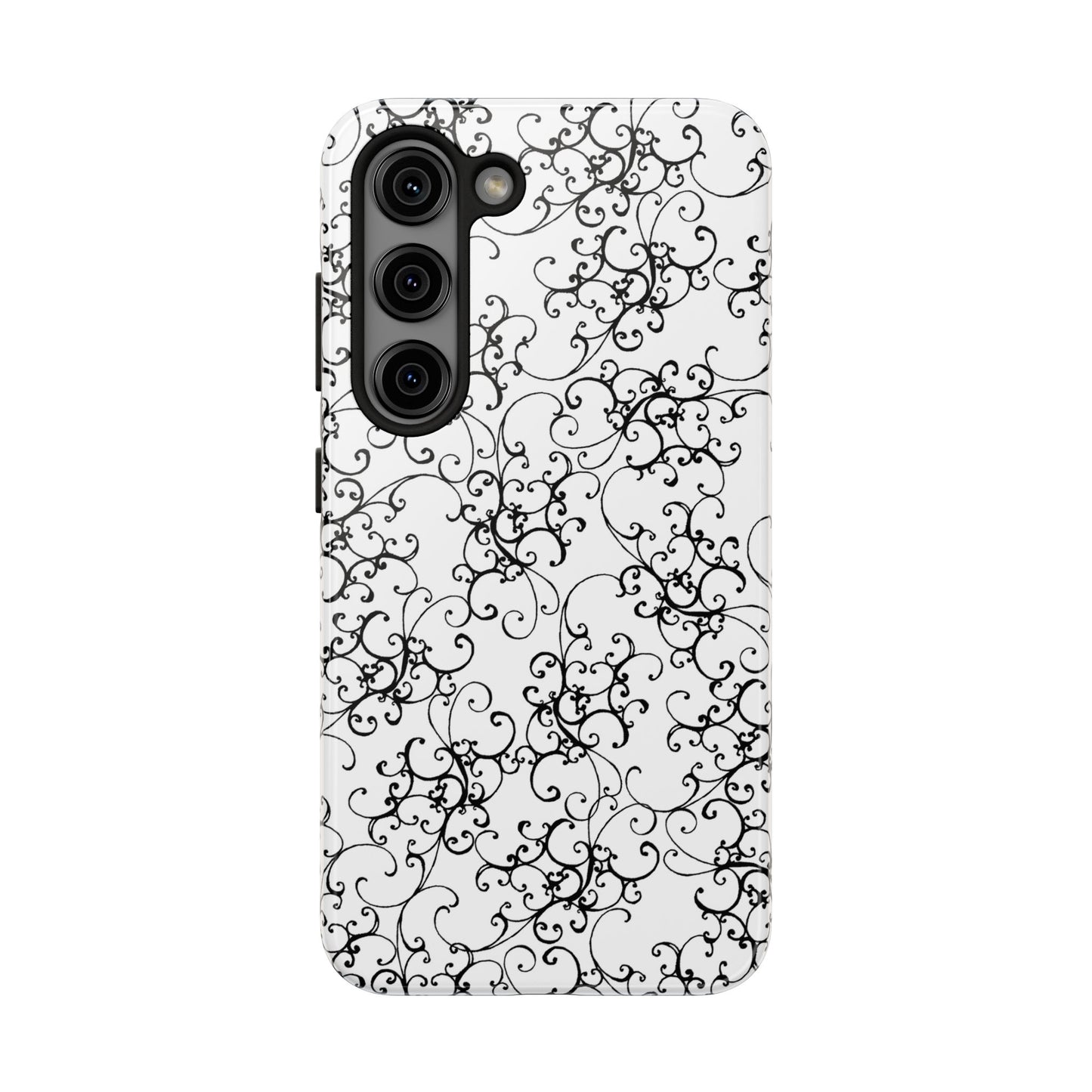 Elegant Scroll White / Black Phone Case