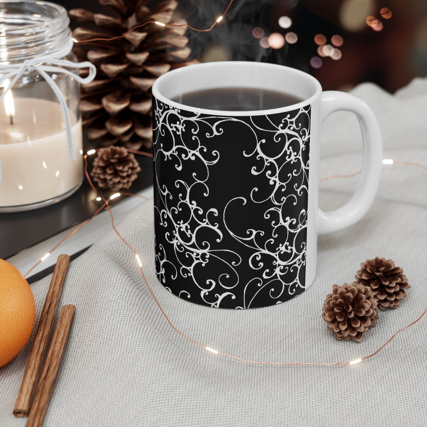 Elegant Scroll Black / White Cup