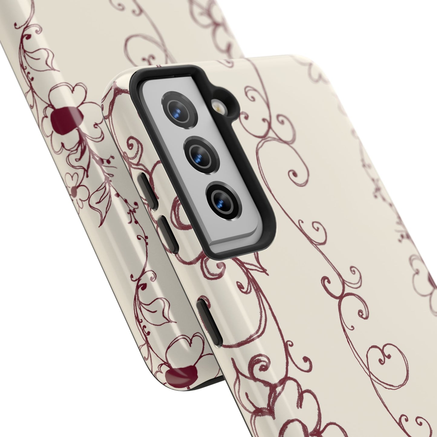Scroll Flower Stripe Muslin / Red Phone Case
