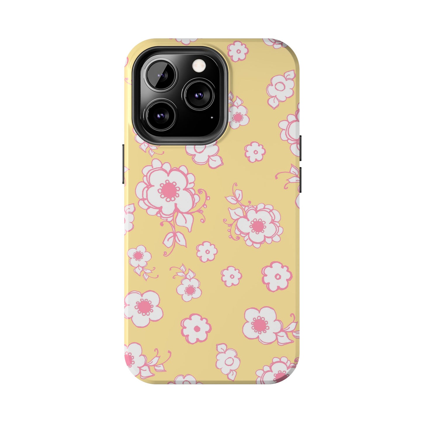 Pink Posies Yellow Phone Case