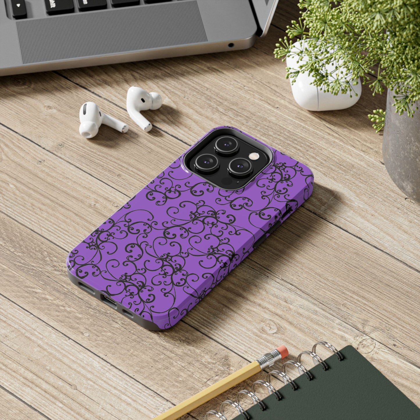 Elegant Scroll Purple / Black Phone Case