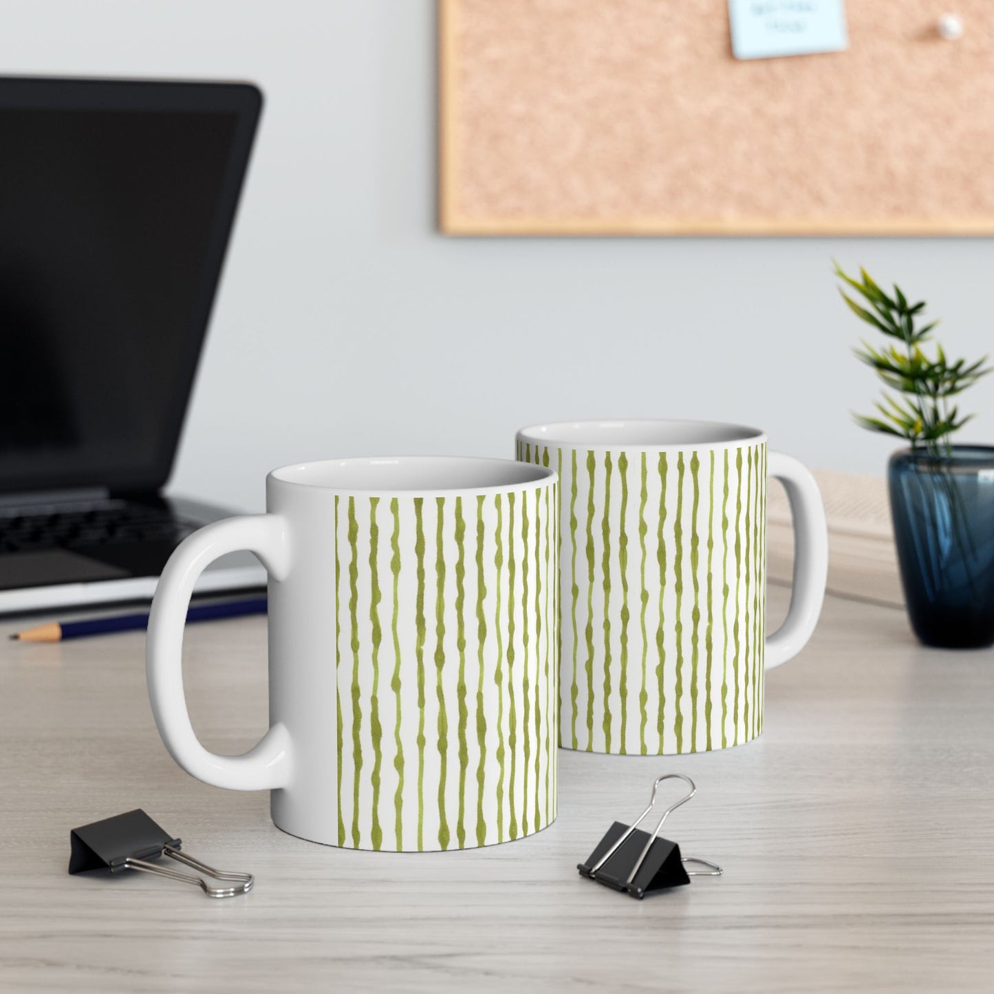 Faux Seersucker White / Green Cup