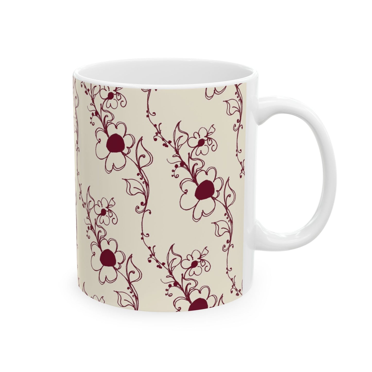 Diagonal Daisies Ivory / Red Cup