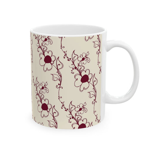 Diagonal Daisies Ivory / Red Cup