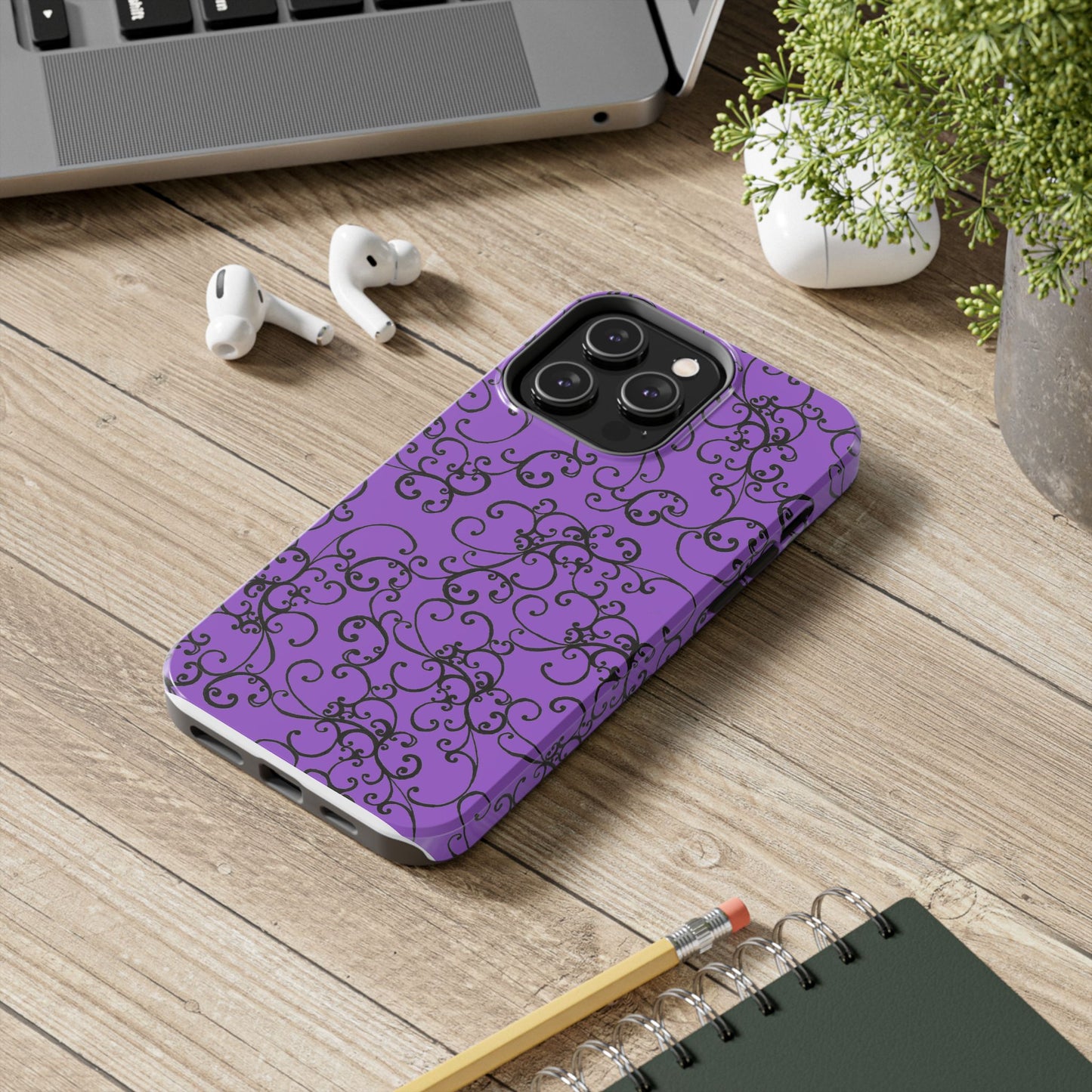 Elegant Scroll Purple / Black Phone Case