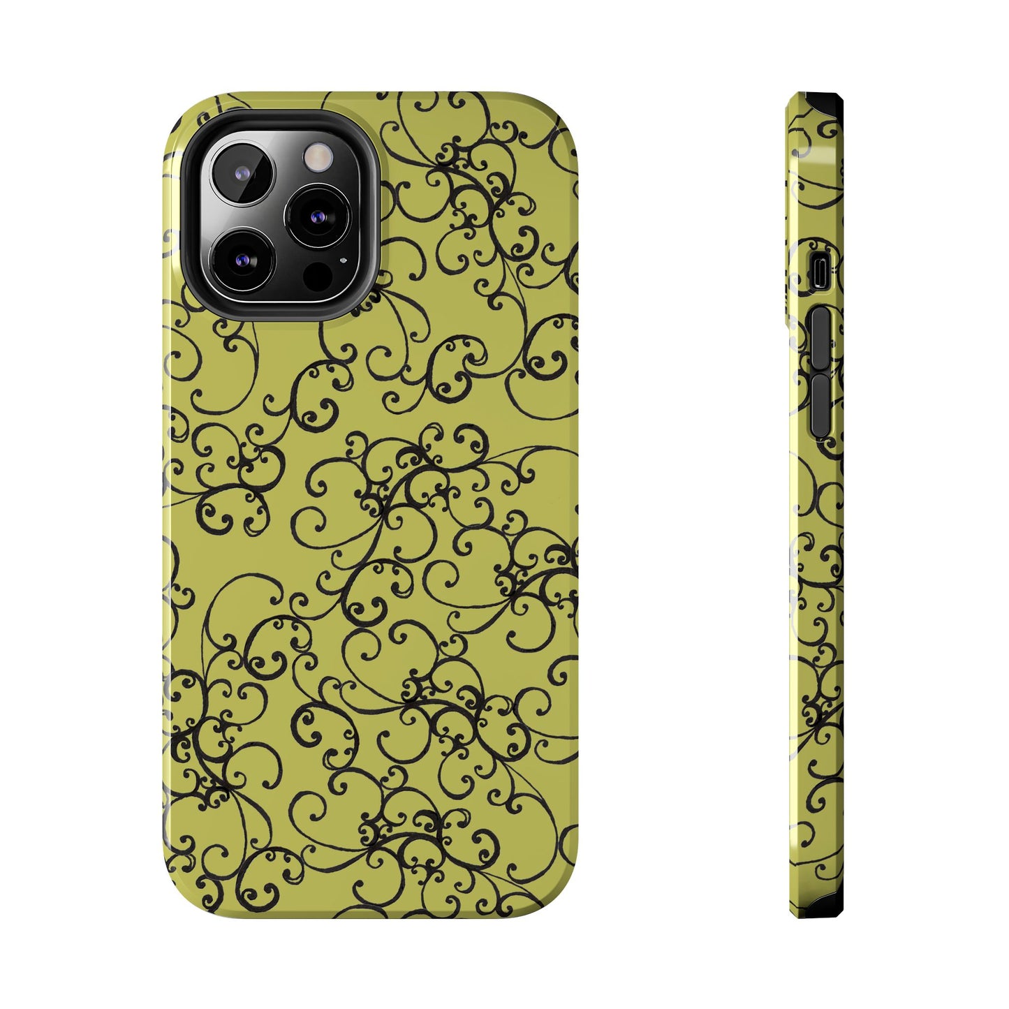 Elegant Scroll Green / Black Phone Case