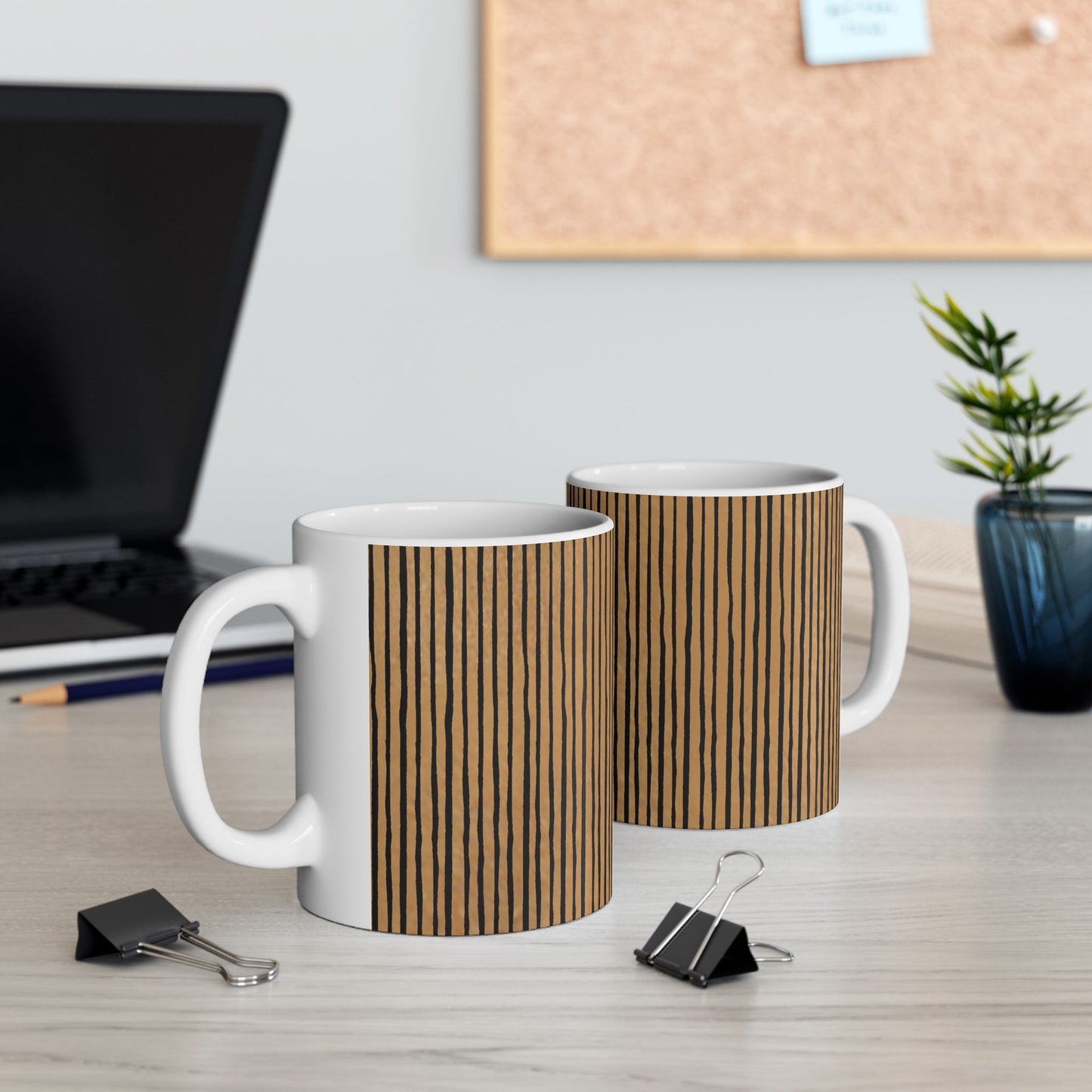 Quirky Pin Stripe Tan / Black Cup